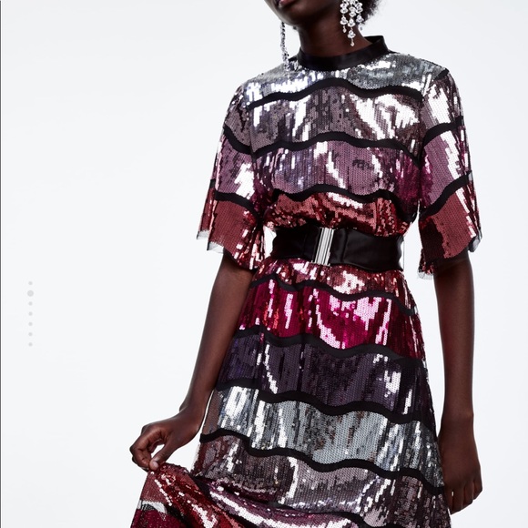 Zara sequin dress XS Aline midi limited ed - Picture 2 of 6